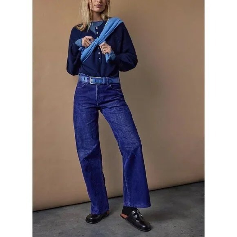 Free People High-Rise Wide-Leg Jeans in Deep Blue